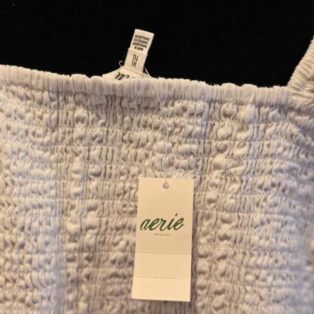 White Ruffle Smocked Crop Seersucker Button Down Top XL NWT Milkmaid Cottagecore - Picture 6 of 8